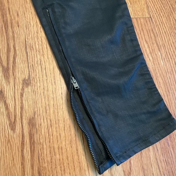 Zara Woman Zip Leg Mid Rise 5-Pocket Nylon Stretch Jeans Black leather look Sz 4 - Picture 5 of 10